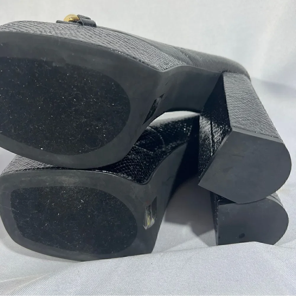 JEFFREY CAMPBELL CASEY CHAIN PLATFORM HEELS IN BLACK SNAKE SIZE 8